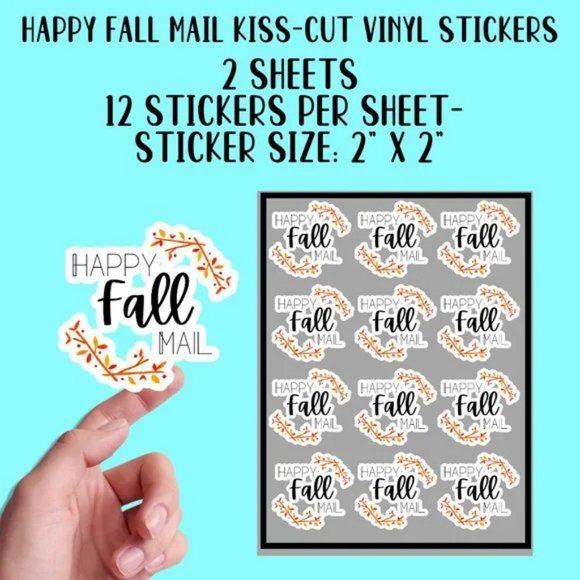 Happy Fall Mail Stickers- 2 Sheets of Stickers 2" x 2" - Picture 3 of 4